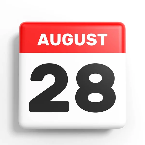 28 agosto. Calendario su sfondo bianco . — Foto Stock