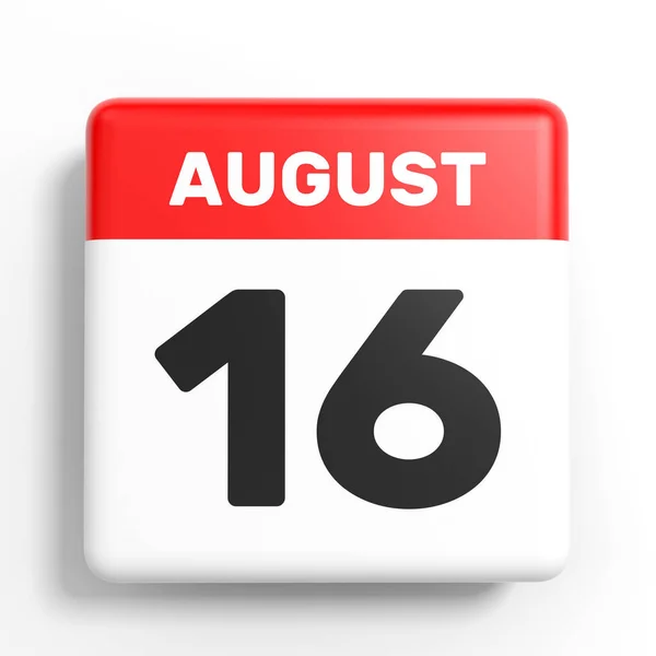 16 de agosto. Calendario sobre fondo blanco . — Foto de Stock