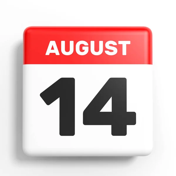 14 augustus. Kalender op witte achtergrond. — Stockfoto