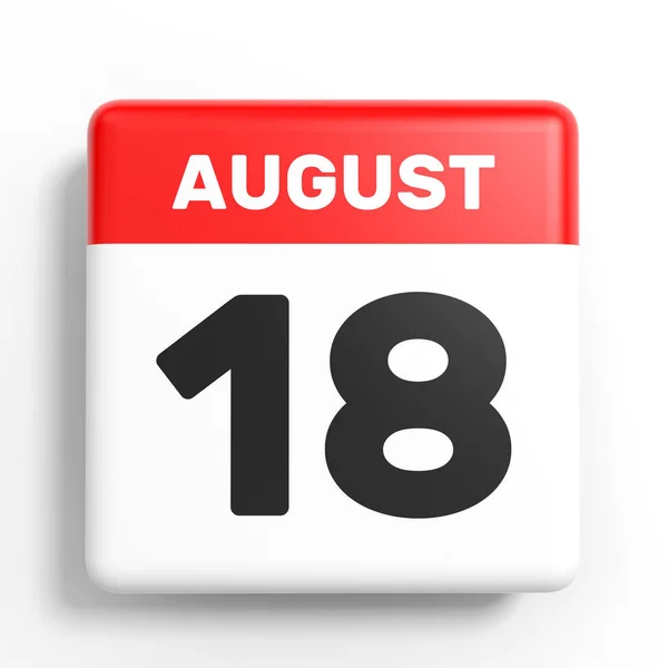 18 agosto. Calendario su sfondo bianco . — Foto Stock