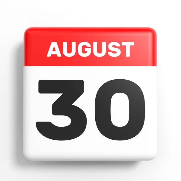 30 Αυγούστου. Ημερολόγιο σε λευκό φόντο. — Φωτογραφία Αρχείου