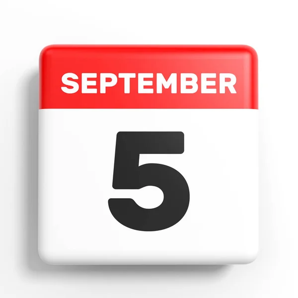 5. September Kalender auf weißem Hintergrund. — Stockfoto