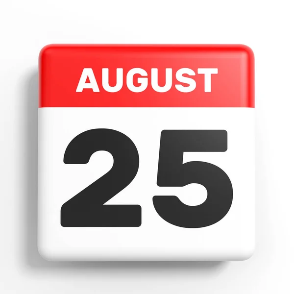 25 agosto. Calendario su sfondo bianco . — Foto Stock