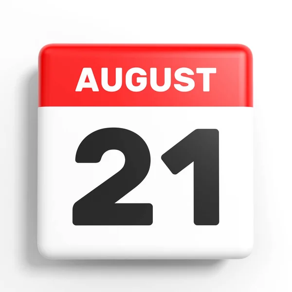 21 agosto. Calendario su sfondo bianco . — Foto Stock