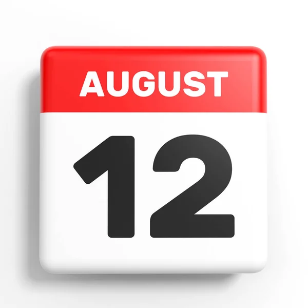 12 de Agosto. Calendário sobre fundo branco . — Fotografia de Stock