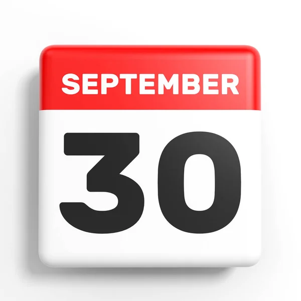 30 de Setembro. Calendário sobre fundo branco . — Fotografia de Stock