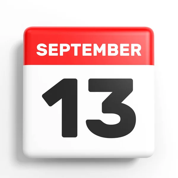 13 września. Kalendarz na białym tle. — Zdjęcie stockowe