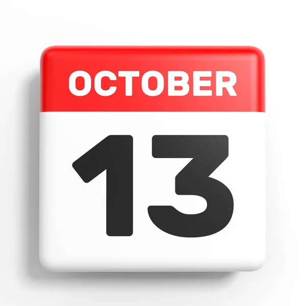 13. oktober. Kalender på hvit bakgrunn . – stockfoto
