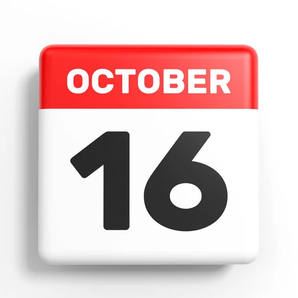 16 жовтня. Календар на білому тлі . — стокове фото