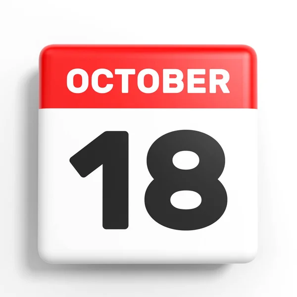 18 ottobre. Calendario su sfondo bianco . — Foto Stock