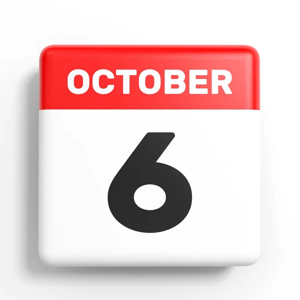 6 de octubre. Calendario sobre fondo blanco . — Foto de Stock