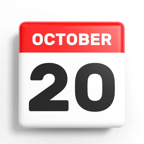 20. Oktober Kalender auf weißem Hintergrund. — Stockfoto