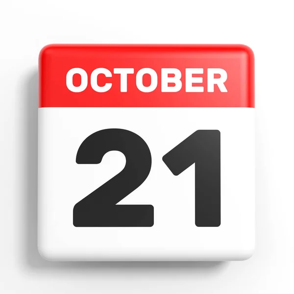 21 ottobre. Calendario su sfondo bianco . — Foto Stock