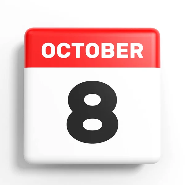 Στις 8 Οκτωβρίου. Ημερολόγιο σε λευκό φόντο. — Φωτογραφία Αρχείου