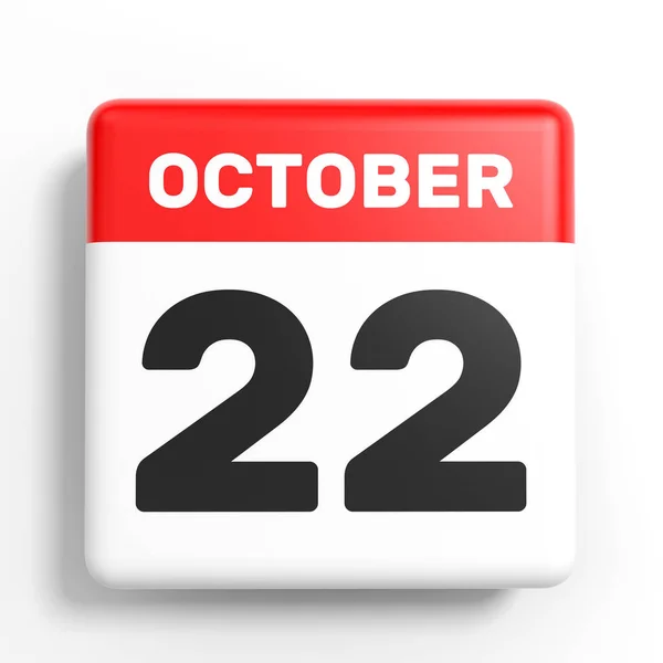 22 Οκτωβρίου. Ημερολόγιο σε λευκό φόντο. — Φωτογραφία Αρχείου