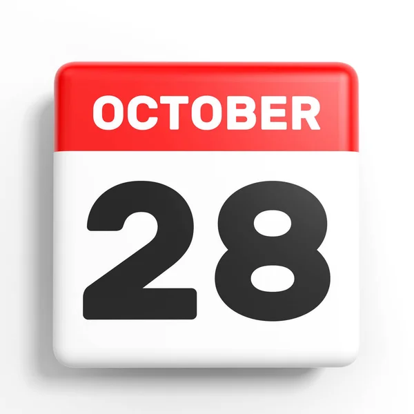 28 de octubre. Calendario sobre fondo blanco . — Foto de Stock