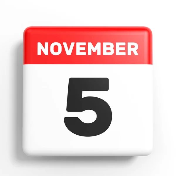 5 novembre. Calendario su sfondo bianco . — Foto Stock