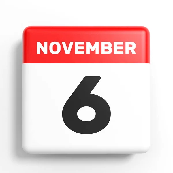 6 listopada. Kalendarz na białym tle. — Zdjęcie stockowe