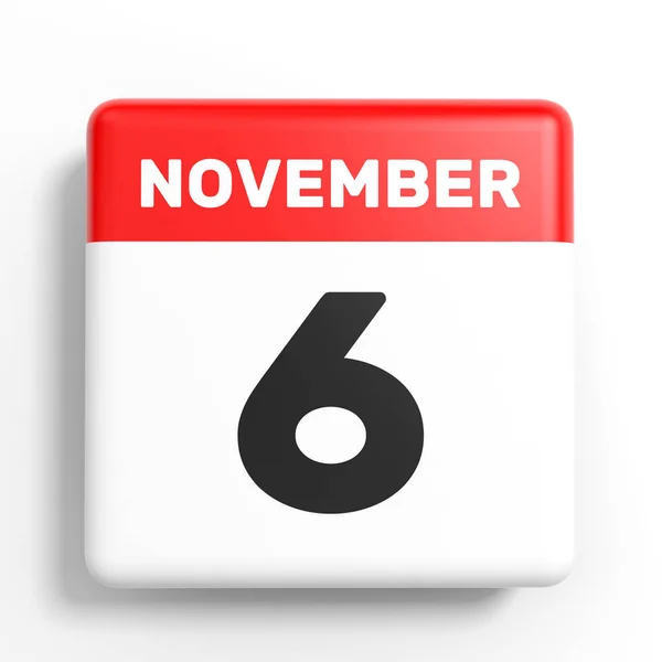 6 de Novembro. Calendário sobre fundo branco . — Fotografia de Stock