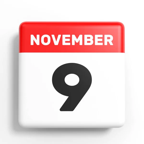 9 novembre. Calendario su sfondo bianco . — Foto Stock