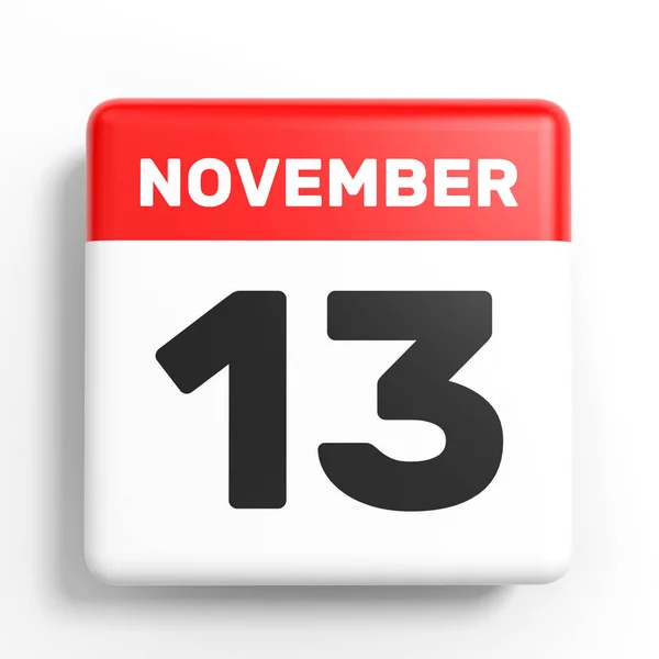 13 listopada. Kalendarz na białym tle. — Zdjęcie stockowe