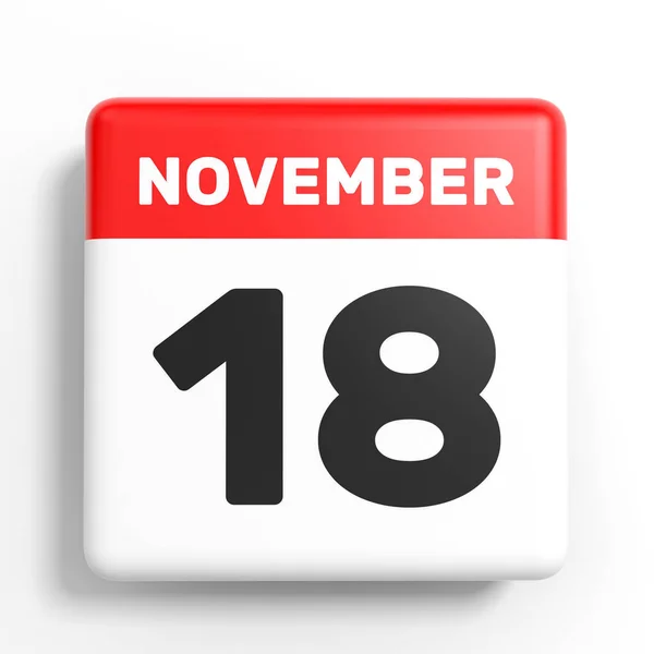 18 novembre. Calendario su sfondo bianco . — Foto Stock