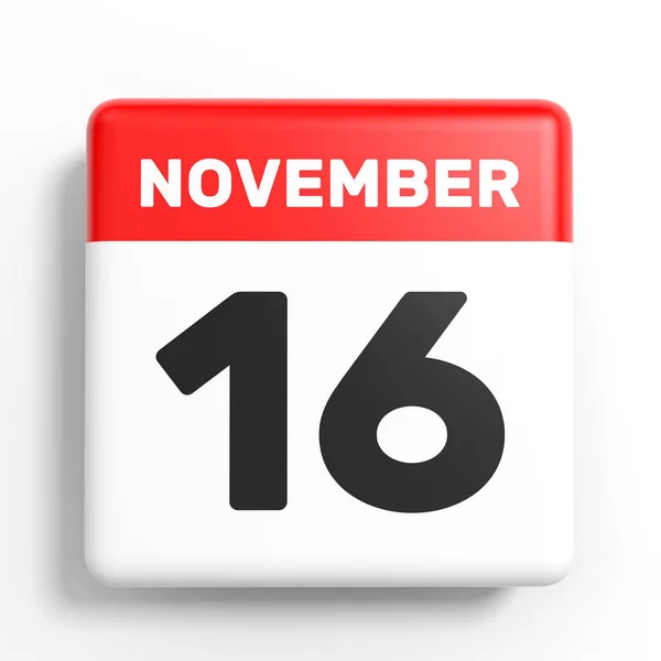 16 November. Kalender pada latar belakang putih . — Stok Foto