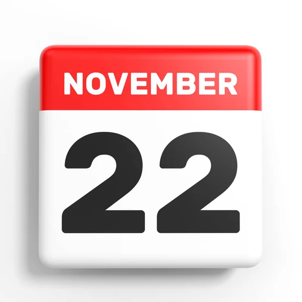 22 листопада. Календар на білому тлі . — стокове фото