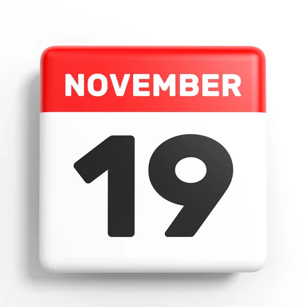 19 de Novembro. Calendário sobre fundo branco . — Fotografia de Stock