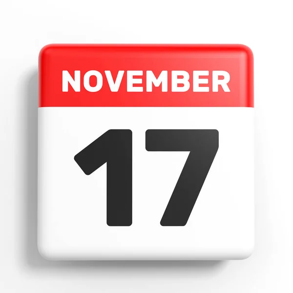 17 de noviembre. Calendario sobre fondo blanco . — Foto de Stock