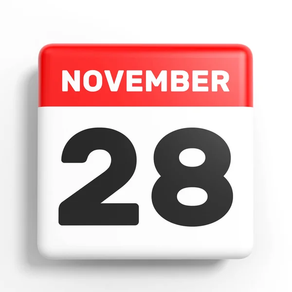 28 de noviembre. Calendario sobre fondo blanco . — Foto de Stock