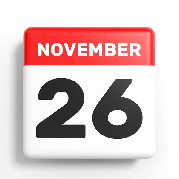 26 de noviembre. Calendario sobre fondo blanco . — Foto de Stock