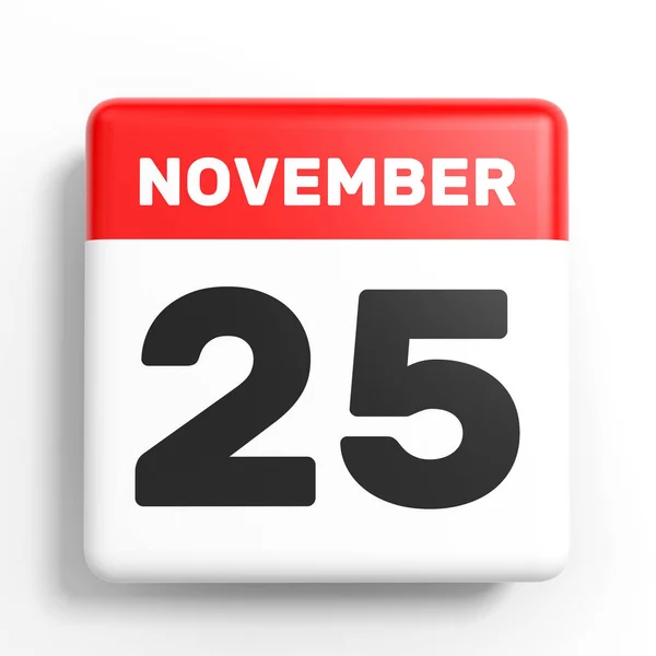 25 listopada. Kalendarz na białym tle. — Zdjęcie stockowe