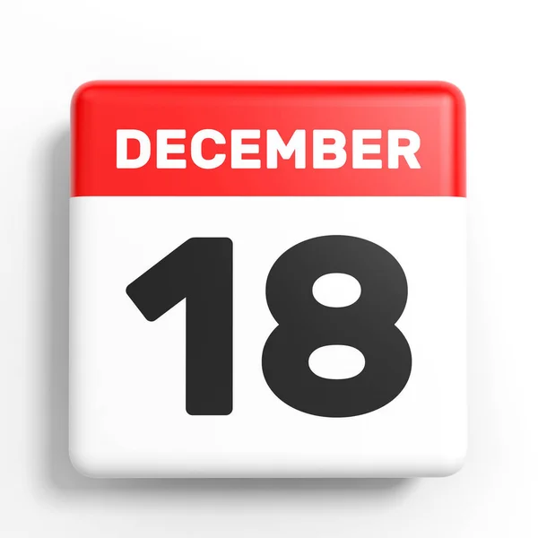 18 de Dezembro. Calendário sobre fundo branco . — Fotografia de Stock