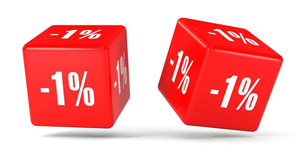 Jedno procento z. Sleva 1 %. Červené kostky. — Stock fotografie