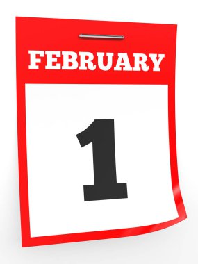 1 Şubat. Beyaz arka plan üzerinde takvim.