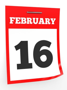 16 Şubat. Beyaz arka plan üzerinde takvim.