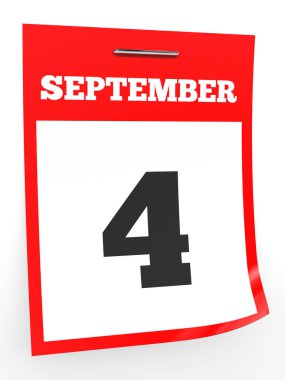 4 Eylül. Beyaz arka plan üzerinde takvim.