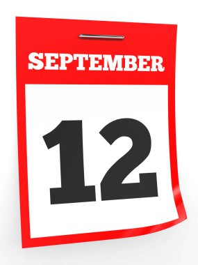 12 Eylül. Beyaz arka plan üzerinde takvim.