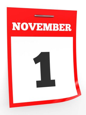 1 Kasım. Beyaz arka plan üzerinde takvim.