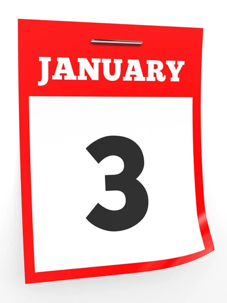 3 de enero. Calendario sobre fondo blanco . —  Fotos de Stock