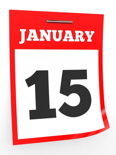 15. Januar Kalenderblatt auf weißem Hintergrund. — Stockfoto