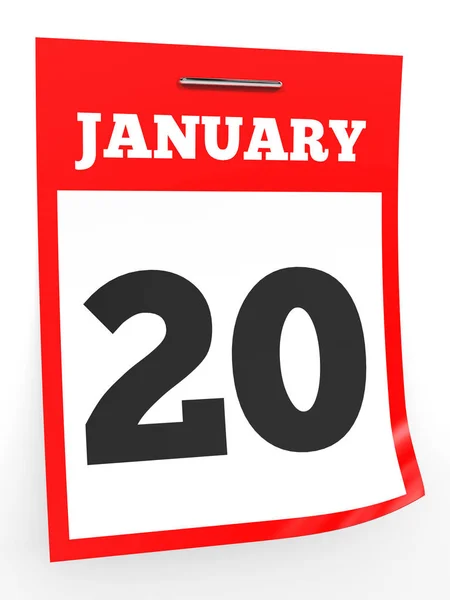 20. ledna. Kalendář na bílém pozadí. — Stock fotografie