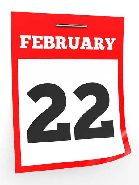 22 februari. Kalender på vit bakgrund. — Stockfoto