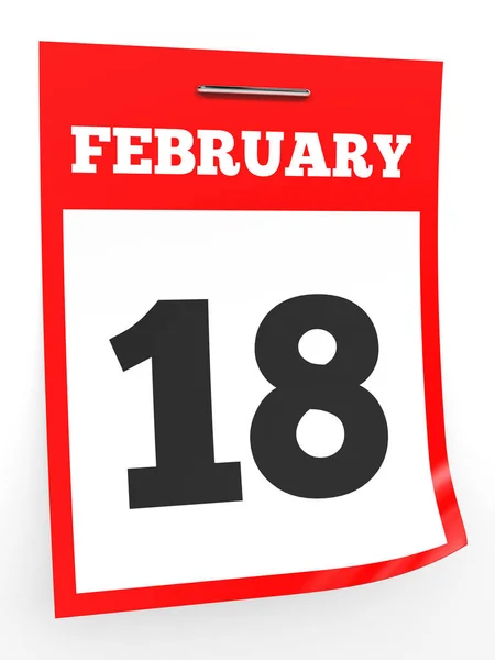 18. Februar Kalender auf weißem Hintergrund. — Stockfoto