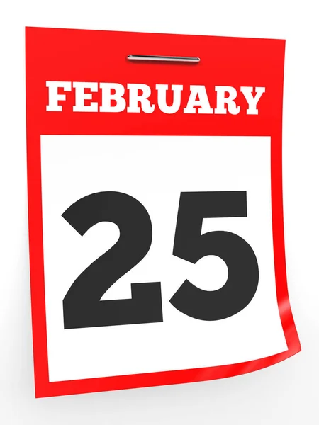 25 lutego. Kalendarz na białym tle. — Zdjęcie stockowe