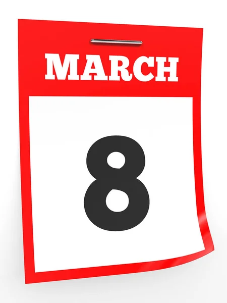 8 Μαρτίου. Ημερολόγιο σε λευκό φόντο. — Φωτογραφία Αρχείου