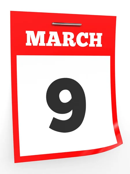 9 maart. Kalender op witte achtergrond. — Stockfoto