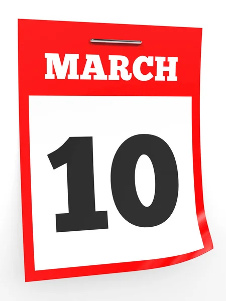 10 марта. календарь на белом фоне . — стоковое фото