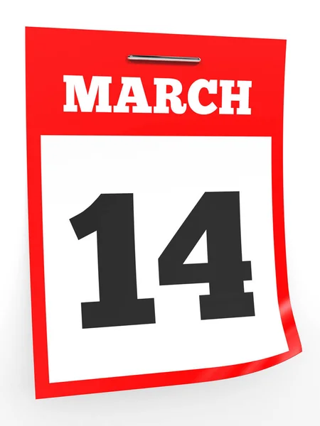 14 de marzo. Calendario sobre fondo blanco . —  Fotos de Stock